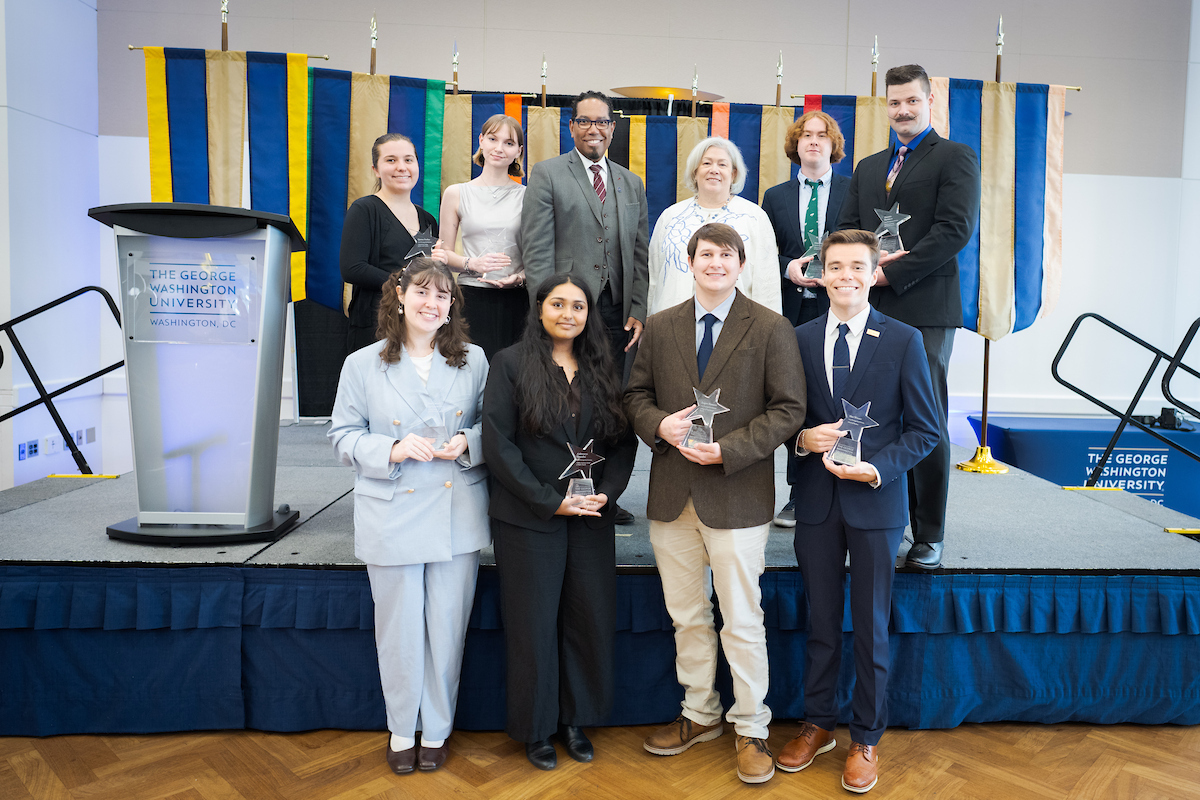 President Ellen M. Granberg and Provost Christopher Alan Bracey congratulated GW's 2025 Distinguished Scholars on Tuesday, April 22